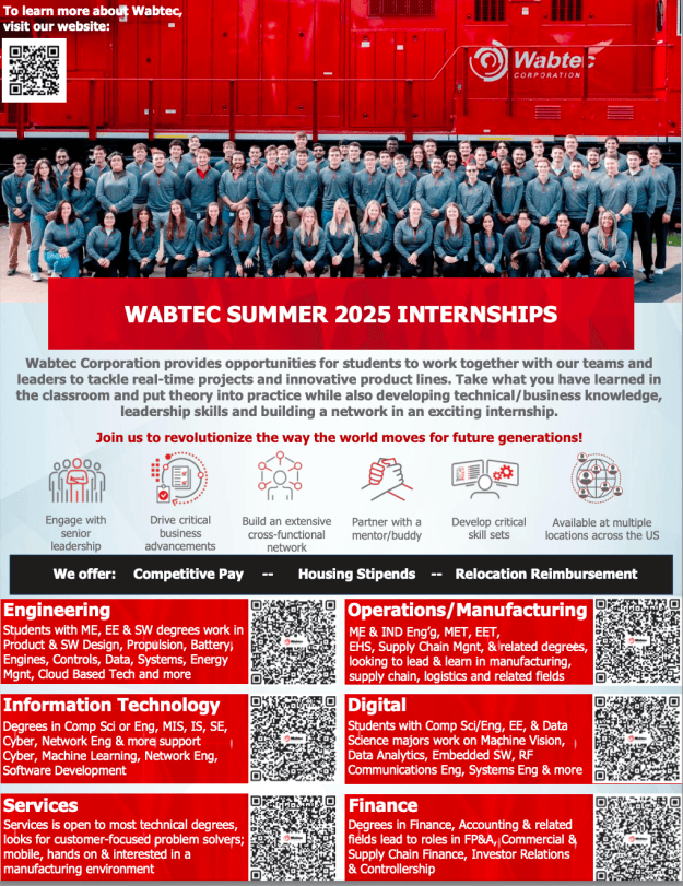 Wabtec Training Summer 2025 Internships at Wabtec Corporation | CIS @ RMU